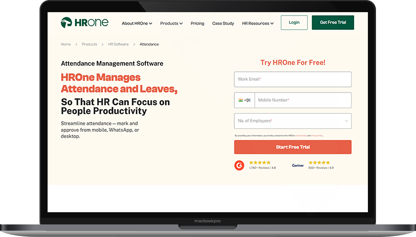 HROne attendance tracking screen – best attendance management software in India
