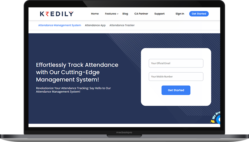 Kredily HR platform mockup – best attendance management software for SMEs in India