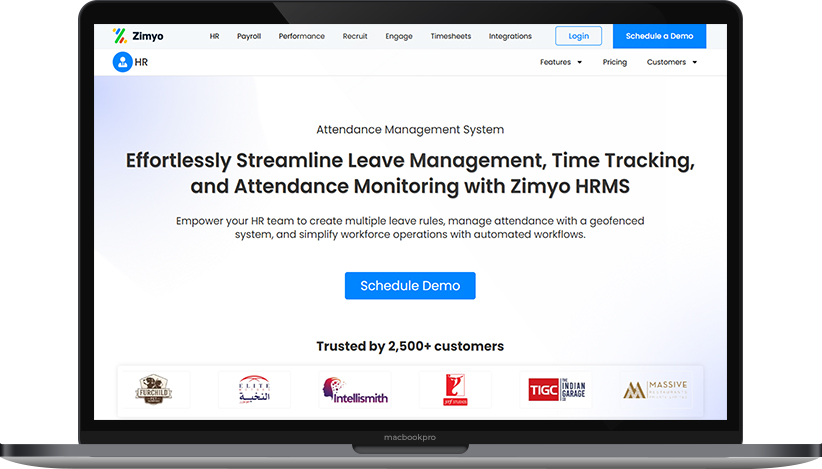 Zimyo HR suite interface – best attendance management software in India
